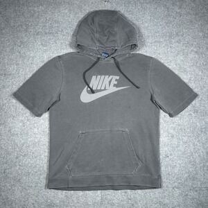 Nike pullover Hoodie Mens Large Grey short sleeve Training sportswear drawstring